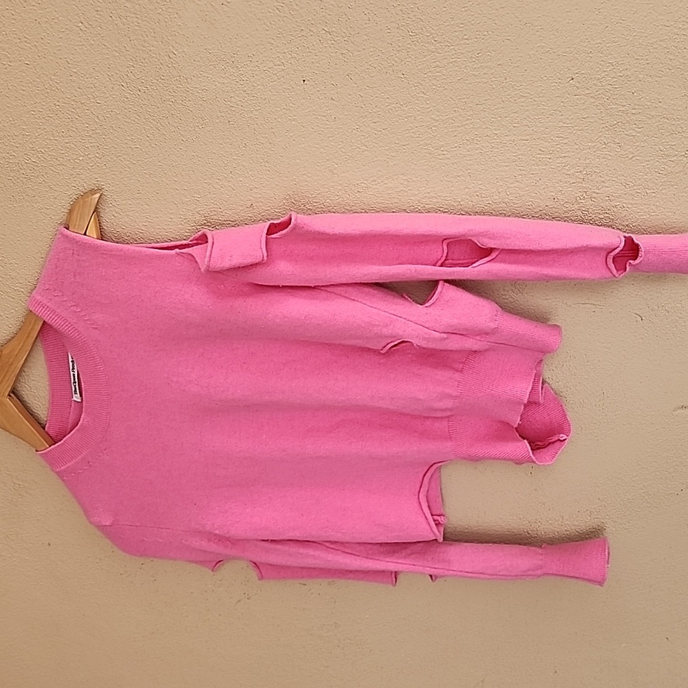 THE OPEN PRODUCT YY Pink Wool Sweater S Cut Out Distressed Korean Designer Rare - Picture 6 of 15